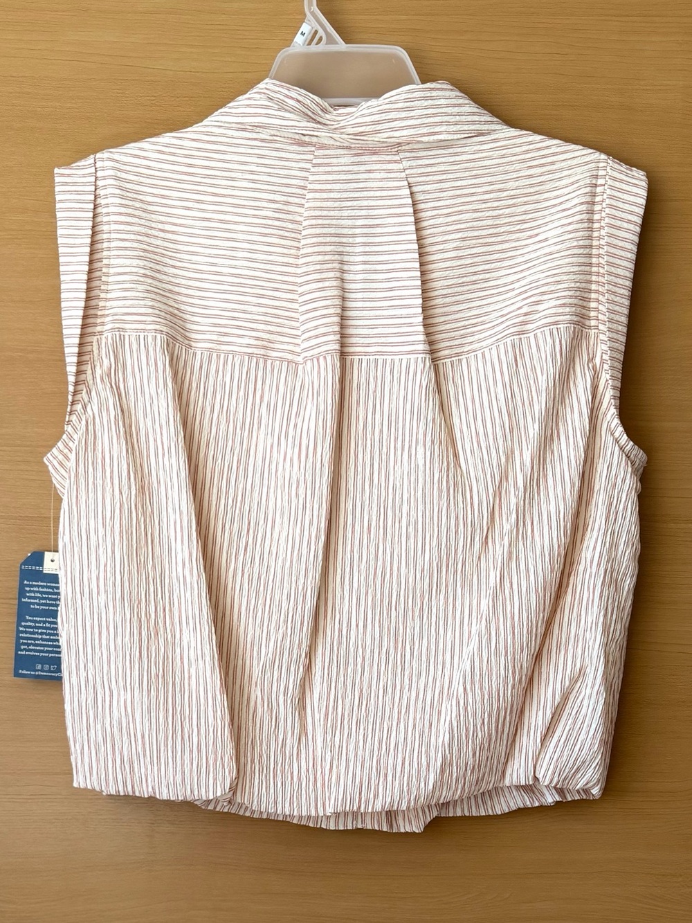 NWT Democracy Ecru Fired Brick Stripe Cap Sleeve Bubble Hem Blouse M - Picture 5 of 15